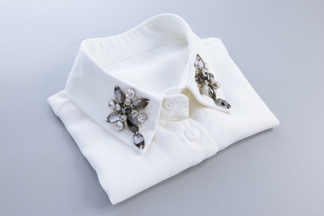 xakxx Vintage fashion White Half Shirt Detachable High-grade crystal female blouse Fake collar top Blouses Peter pan Detachable Collar