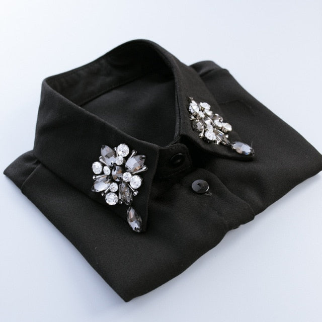 xakxx Vintage fashion White Half Shirt Detachable High-grade crystal female blouse Fake collar top Blouses Peter pan Detachable Collar