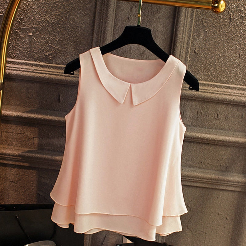 xakxx spring Summer Women Chiffon Blouses Shirt Women tops Sexy Blouses Beach holiday sleeveless round neck Shirt Blouse