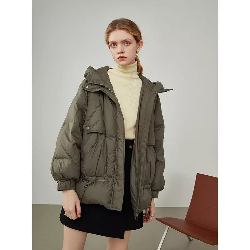 Office Lady White Duck Down Hooded Short Down Jacket Women's New Winter Fashion Foreign Style Bread Jacket
