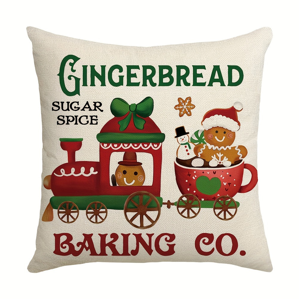 1pc Christmas Gingerbread Man House Throw Pillow Case, 17.7x17.7inch Winter Holiday Baking Lovers Gift, Soft Mat Cover for Home, Bedroom, Indoor Decor