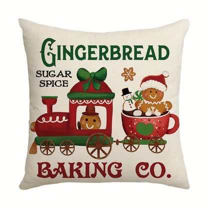 1pc Christmas Gingerbread Man House Throw Pillow Case, 17.7x17.7inch Winter Holiday Baking Lovers Gift, Soft Mat Cover for Home, Bedroom, Indoor Decor