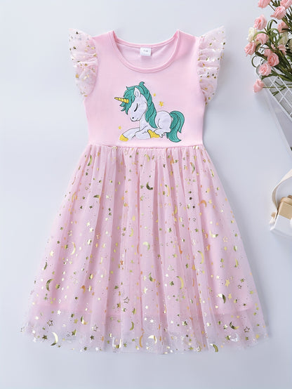 Adorable Girls Unicorn Tutu Dress - Handcrafted with Sparkling Sequins and Soft 100% Cotton - Magical Embroidery, Fluttering Trim, and Layered Tutu - Perfect for Parties and a Dreamy Gift for Sweethearts