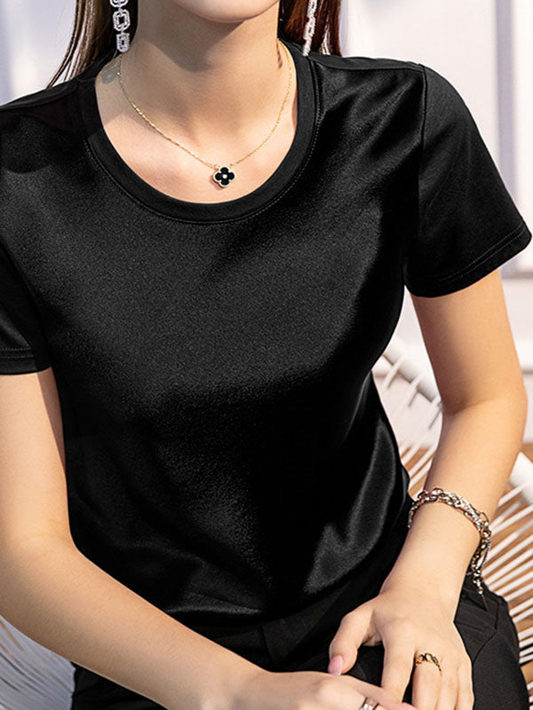 xakxx Short Sleeves Solid Color Round-Neck T-Shirts Tops