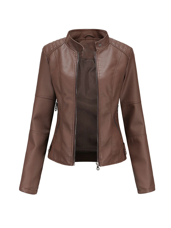 xakxx Long Sleeves Plus Size Buttoned Pockets Zipper Stand Collar Jackets Outerwear