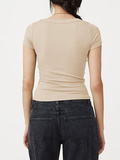 xakxx Short Sleeves Skinny Solid Color Square-Neck T-Shirts Tops