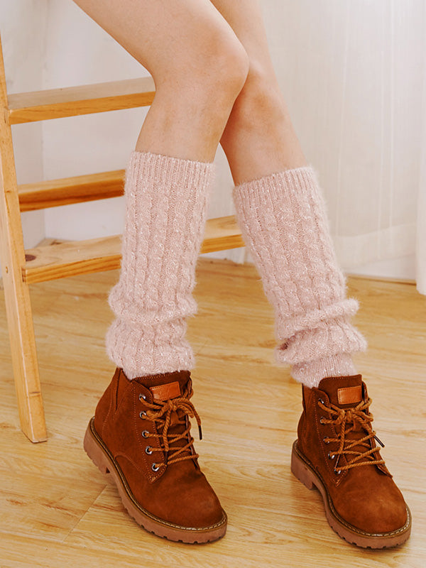 xakxx Wool Knitted Dot Twist Leg Warmers Accessories