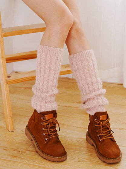 xakxx Wool Knitted Dot Twist Leg Warmers Accessories