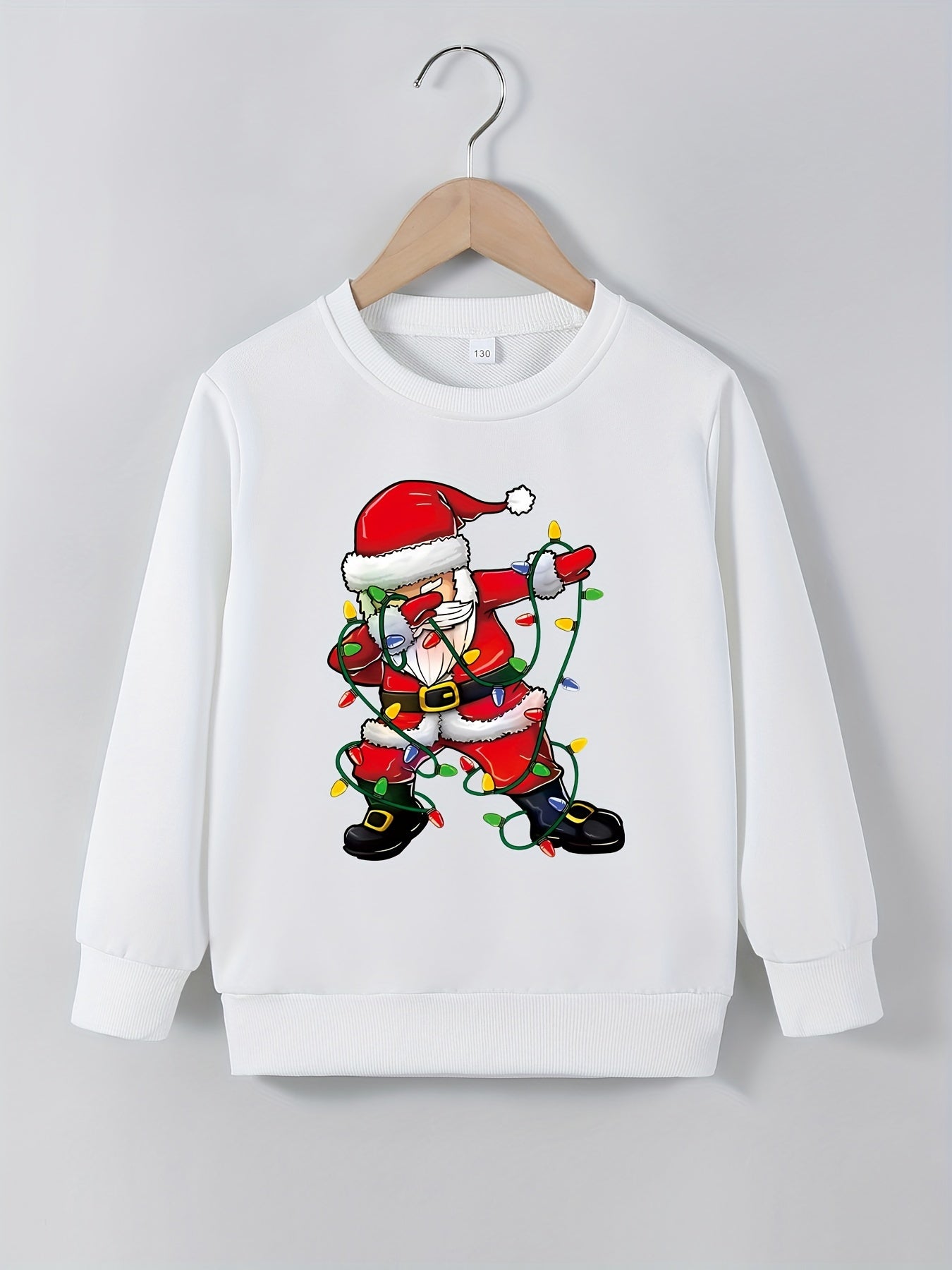 Dancing Santa Print Sweatshirt For Kids, Casual Pullover, Long Sleeve Top, Boy's Clothes For Fall Winter, As Christmas Gift