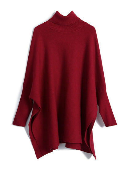 xakxx Simple Loose Solid Color High-Neck Batwing Sleeves Sweater