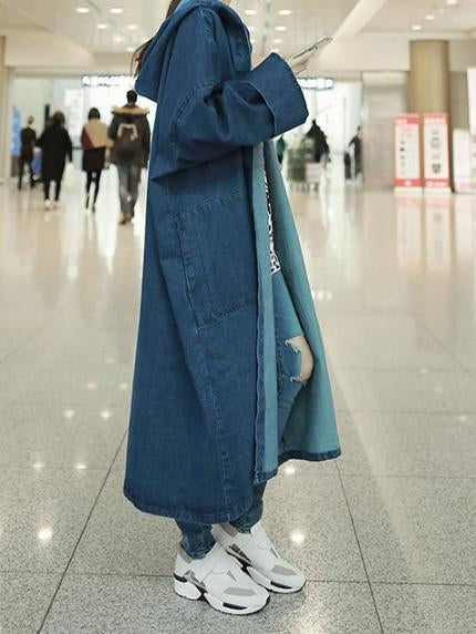 xakxx Casual Long Jeans Hooded Cap Outwear