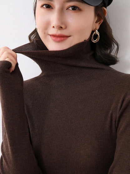 xakxx Simple Skinny Long Sleeves Solid Color High-Neck Sweater Tops Pullovers