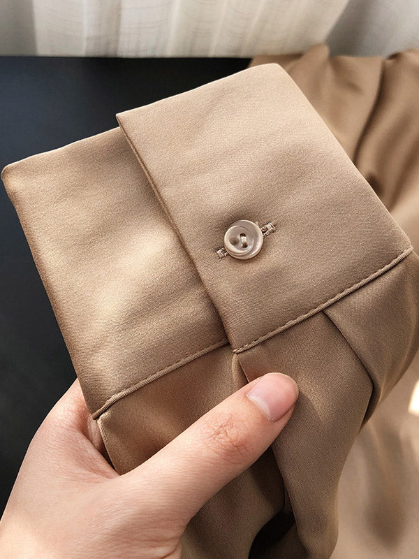 xakxx Simple Solid Color Satin Chiffon Long Sleeve Blouse