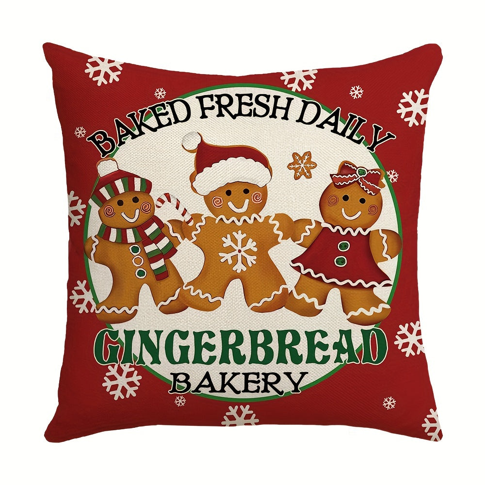 1pc Christmas Gingerbread Man House Throw Pillow Case, 17.7x17.7inch Winter Holiday Baking Lovers Gift, Soft Mat Cover for Home, Bedroom, Indoor Decor
