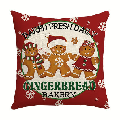 1pc Christmas Gingerbread Man House Throw Pillow Case, 17.7x17.7inch Winter Holiday Baking Lovers Gift, Soft Mat Cover for Home, Bedroom, Indoor Decor