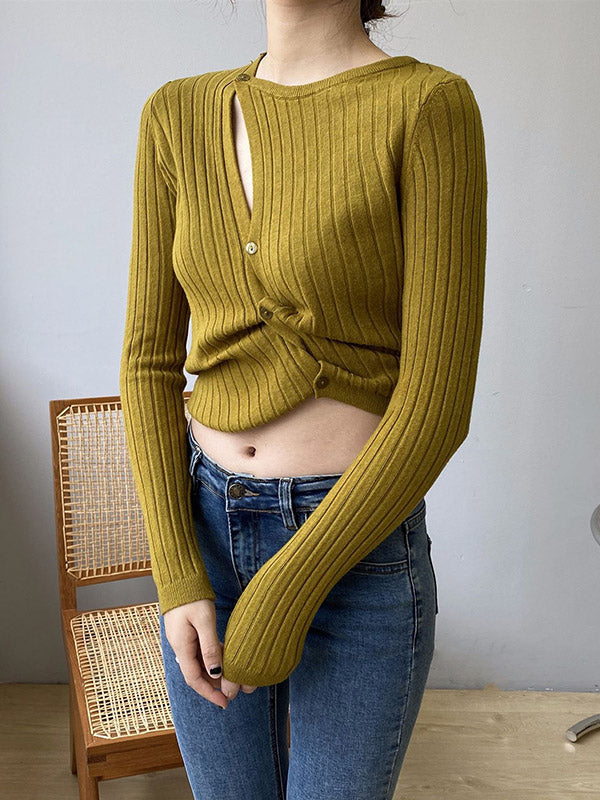 xakxx Fashion Asymmetric Solid Color Round-Neck Sweater Top
