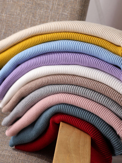 xakxx Long Sleeves Skinny Solid Color Split-Joint High Neck Sweater Tops