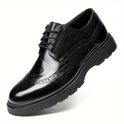 Premium Mens Wing-tip Brogue Dress Shoes - Split Leather, Anti-slip Sole, Comfortable Lace-up - Perfect for Business Office, Spring & Autumn