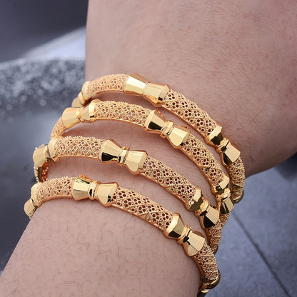 4pcs Exquisite Tribal Bangles - 24k Plated, Retro Design, Traditional Engagement and Wedding Jewelry, Perfect Party Decor, Gift for Female, Stylish Accessory for Any Occasion