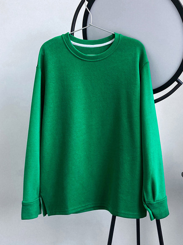xakxx 3 Colors Loose Casual Solid Color Split-Side T-Shirt Top