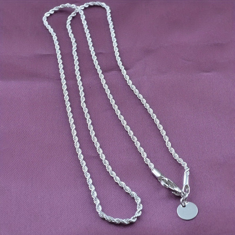 2PCS 925 Sterling Silver Twisted Rope Chain Necklace and Bracelet Set - Timeless Hip Hop Style Jewelry with Shiny Finish, Elegant Design, and Versatile Accessorizing Options for Women