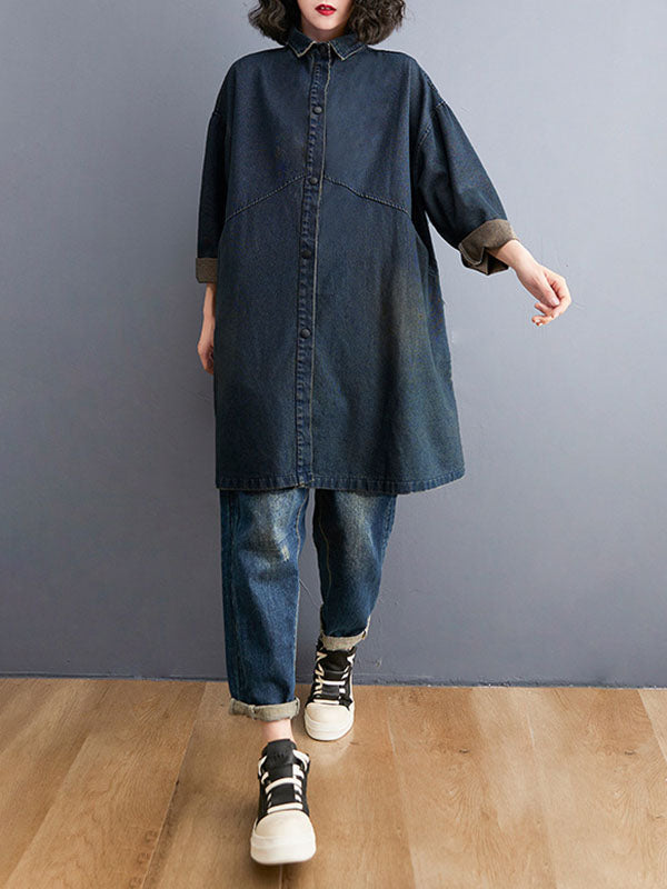 xakxx Long Sleeves Loose Split-Joint Lapel Outerwear