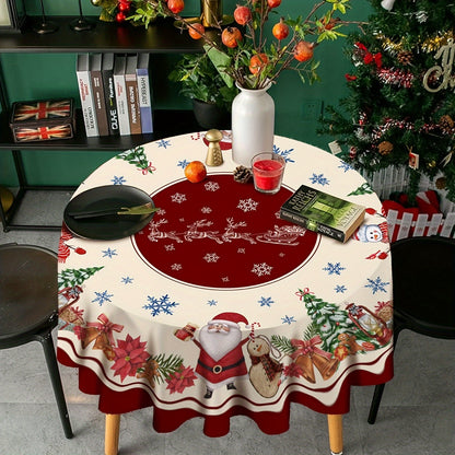 1pc Merry Christmas Polyester Tablecloth - Cartoon Style Santa Claus Snowflake Pattern, Holiday Desktop Decoration Fabric, Christmas Atmospheric Table Decor, Home Decoration, Gift Idea