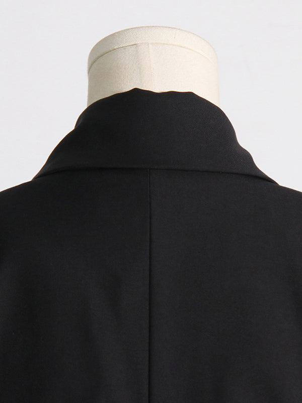 xakxx Long Sleeves Buckle Gauze See-Through Solid Color Split-Joint Notched Collar Blazer