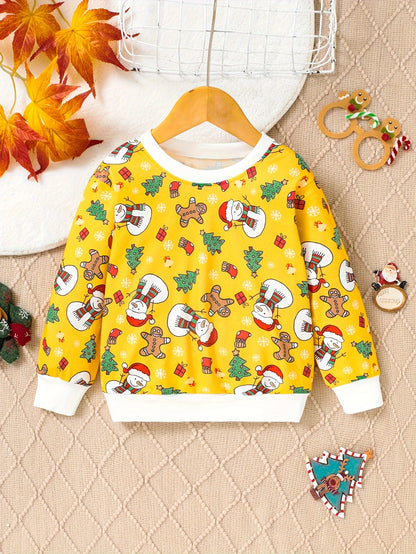 Adorable Cartoon Print Long Sleeve Pullover Sweatshirt for Toddler Girls - Soft, Cozy, and Casual Everyday Wear for Fall and Spring Seasons - Perfect for Little Princesses