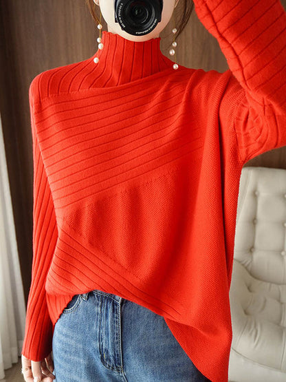 xakxx Original Irregular 7 Colors High-Neck Long Sleeves Sweater Top