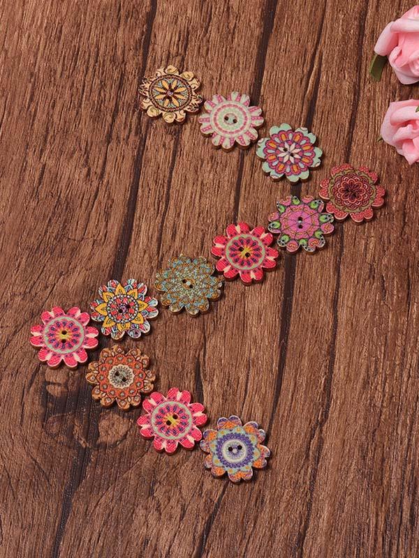 xakxx About 100Pcs Multi-Color Floral Pattern Buttons