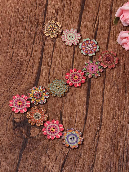 xakxx About 100Pcs Multi-Color Floral Pattern Buttons