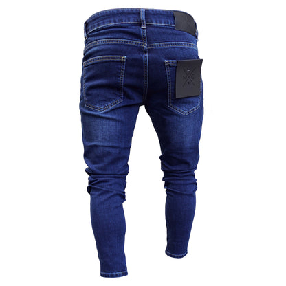 2025 2025 ripped denim men's pants wish popular paint zipper personalized slim-fitting small feet jeans
