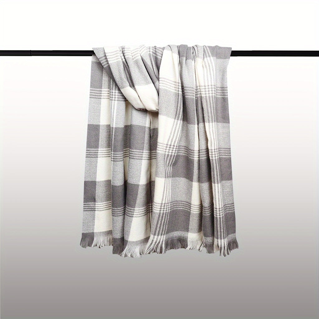 1pc Soft & Warm Short-bearded Plaid Long Scarf Winter Scarf