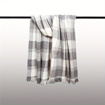 1pc Soft & Warm Short-bearded Plaid Long Scarf Winter Scarf