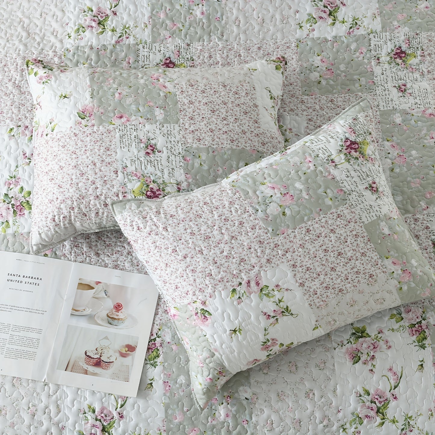 Patchwork Bedding Set: 3-Piece Floral Quilted Bed Cover/Bedspread with 2 Pillowcases, Soft and Breathable, Perfect for a Comfortable Bedroom Decor