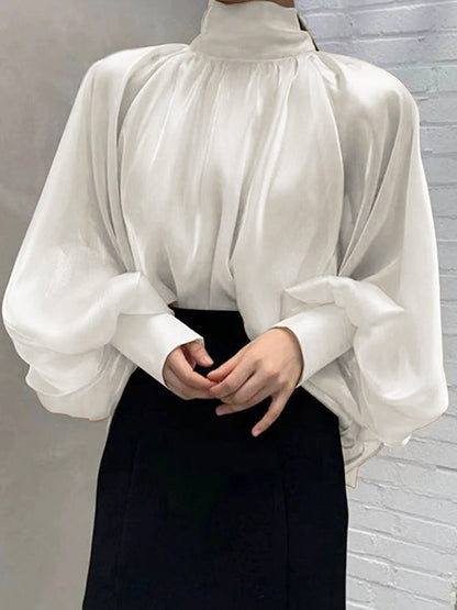 xakxx Urban Black&White Puff Sleeves High-Neck Blouse