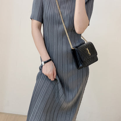 2025 Summer new pleated dress clothes femininity age reduction large size thin long solid color pleated skirt