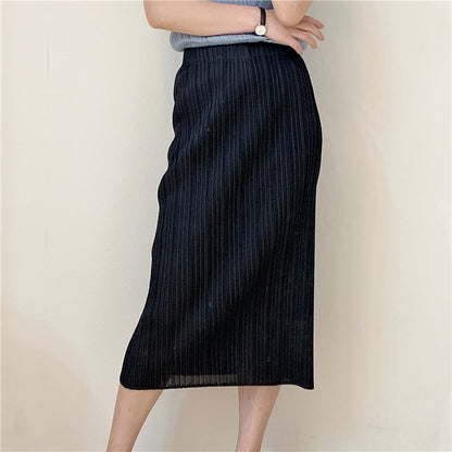 2025 Summer new product temperament Sanzhai skirt casual pleated slim fit long high elastic pleated hip skirt one step skirt