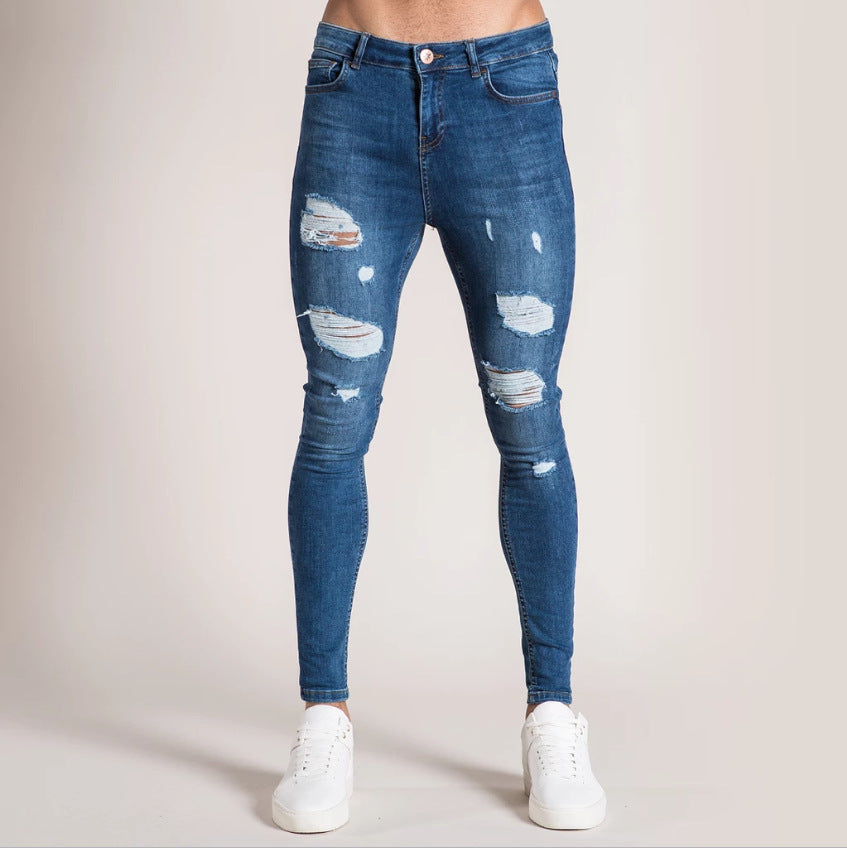 2025 Popularan Station New Men's Pants 2021 Autumn White Ripped 2025 Cross-border Black Slim-fit High Waist Jeans Men's Clothing