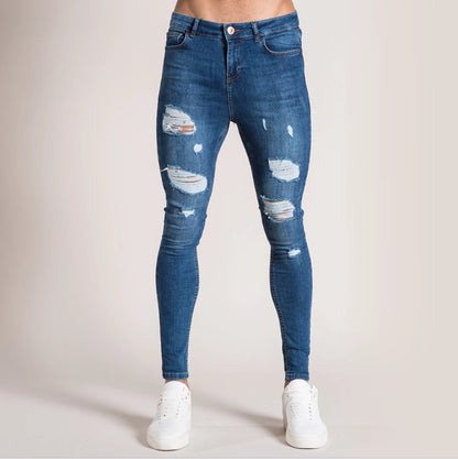 2025 Popularan Station New Men's Pants 2021 Autumn White Ripped 2025 Cross-border Black Slim-fit High Waist Jeans Men's Clothing