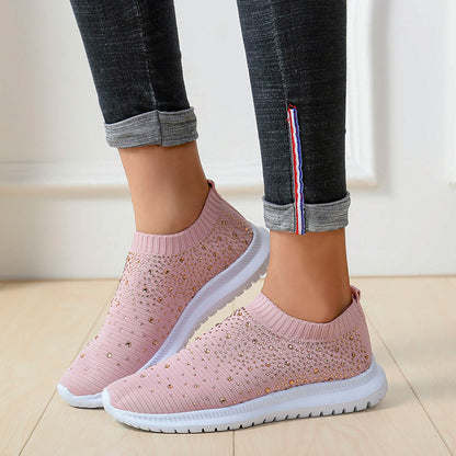 xakxx Foreign Trade plus Size Women's Flying Woven Shoes  Hot Generation Rhinestone Flat Women's Sneaker College Women's Shoes