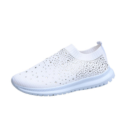 xakxx Foreign Trade plus Size Women's Flying Woven Shoes  Hot Generation Rhinestone Flat Women's Sneaker College Women's Shoes