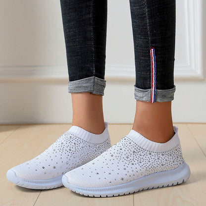 xakxx Foreign Trade plus Size Women's Flying Woven Shoes  Hot Generation Rhinestone Flat Women's Sneaker College Women's Shoes