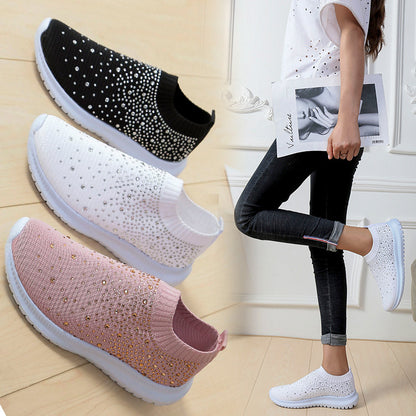 xakxx Foreign Trade plus Size Women's Flying Woven Shoes  Hot Generation Rhinestone Flat Women's Sneaker College Women's Shoes