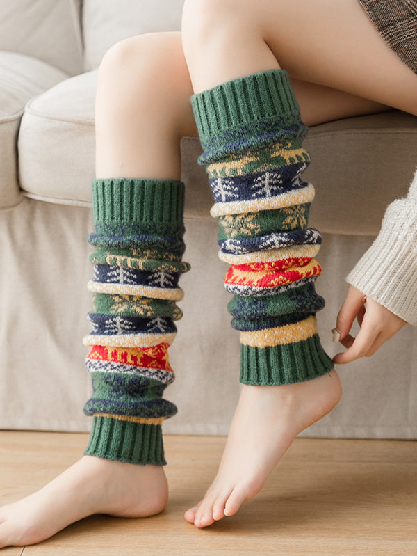 xakxx Knitting Keep Warm Printed Leg Warmers Accessories
