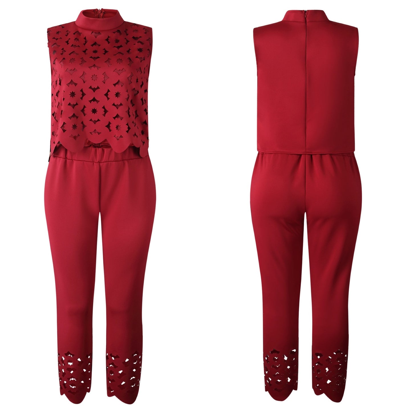 2025 Popular trade women's clothing popular new temperament sleeveless hollow top pants yellow set 2025 two-piece set
