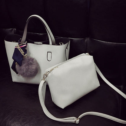 2025 Korean version bag  new tote fashion one shoulder oblique span bag women's portable silk scarf hairball women's bag mother and child bag