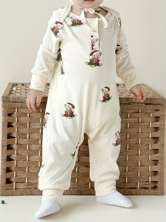 Baby Boy Autumn And Winter Christmas Cute Carton Print Long-sleeved Jumpsuit, Baby Newborn Clothes