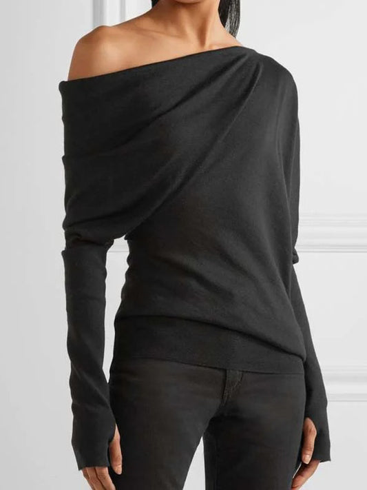 xakxx Urban Asymmetric One-Shoulder Long Sleeves T-Shirt Top